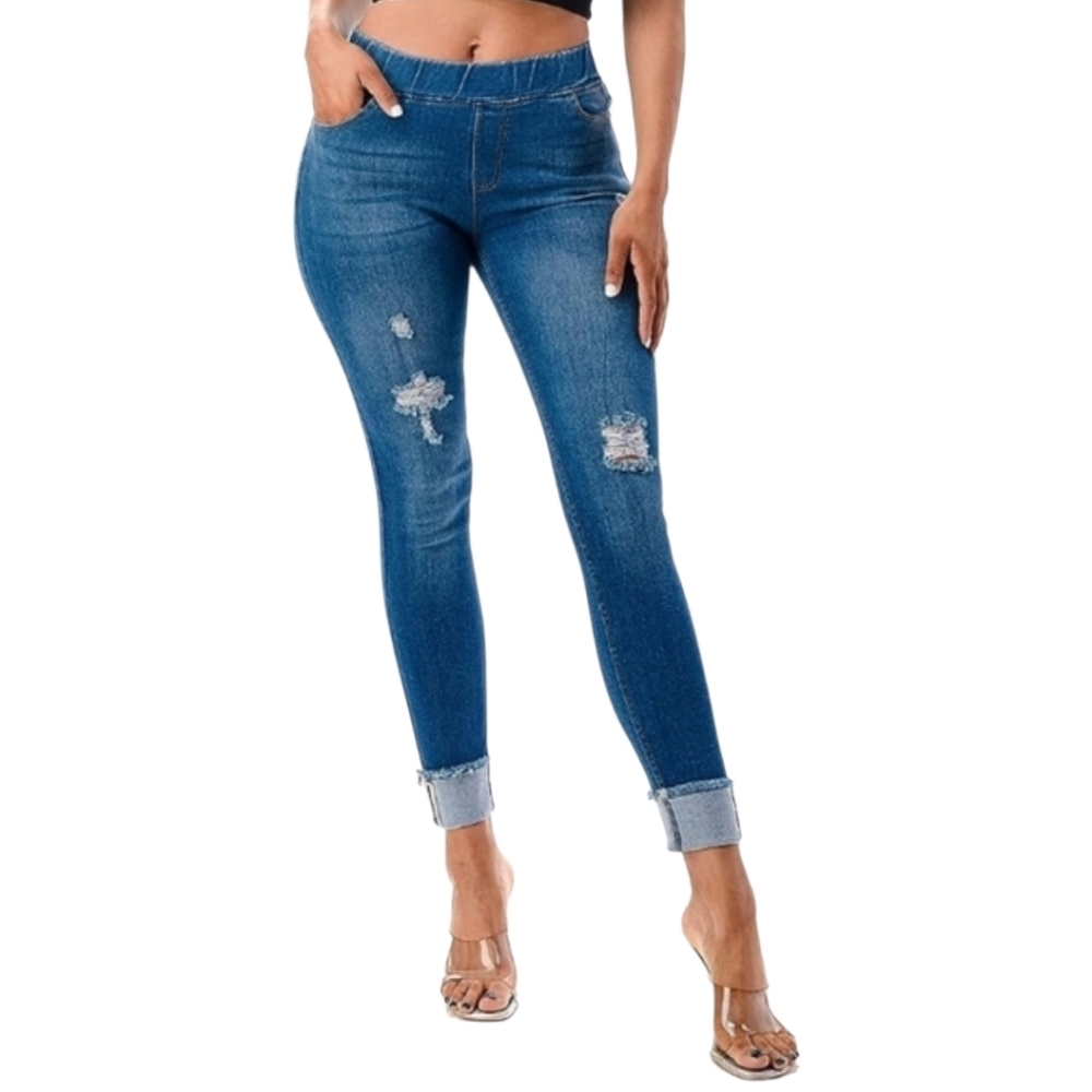 JVINI Women's Stretch Pull-On Jeans Skinny Ripped Distressed Cropped Jeggings 2X